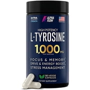 Alpha Flow High Potency L-Tyrosine Capsules, 1000 mg L-Tyrosine Supplement for Focus and Energy Boost, 150 Caps