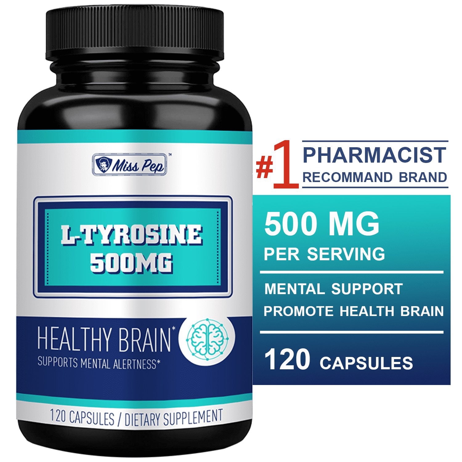 LTyrosine 500 mg Supplement, Mood Support and Stress Relief, 120 Vegan