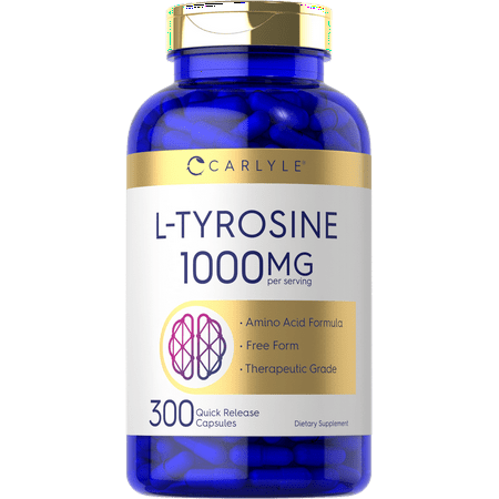 L Tyrosine Capsules | 1000mg | 300 Count | Non-GMO, Gluten Free | by Carlyle