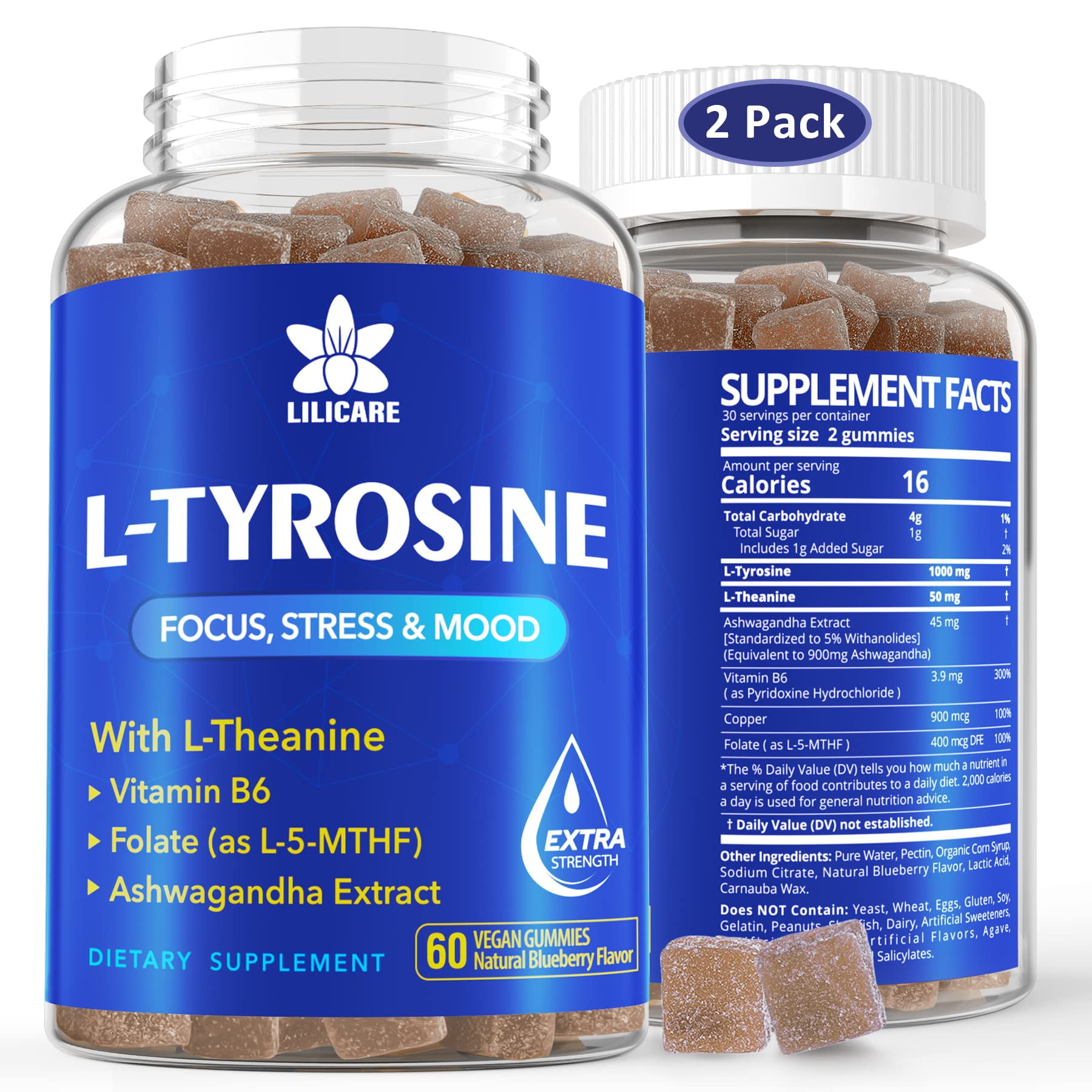 L Tyrosine Gummies 1000mg with Vitamin B Complex, LTheanine