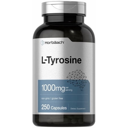 L-Tyrosine Supplement | 1000mg | 250 Capsules | Non-GMO and Gluten Free Formula | by Horbaach