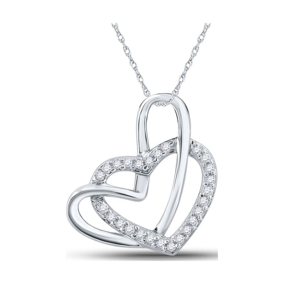 L U DIAMONDS 10k White Gold Diamond Lovely Heart Pendant 1/12 Ctw