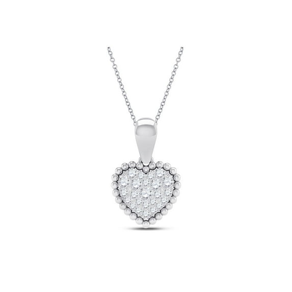 L U DIAMONDS 10k White Gold Diamond Lovely Heart Pendant 1/8 Ctw
