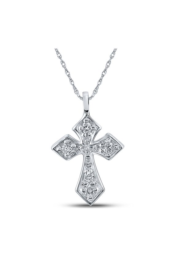 10k White Gold Diamond Small Cross Pendant 1/20 Ctw