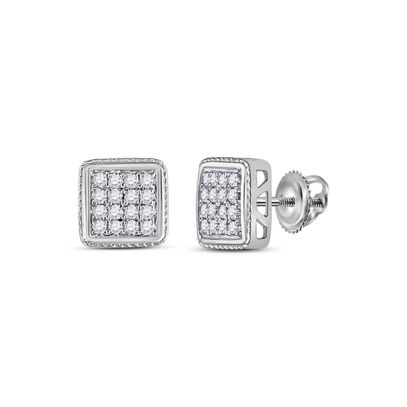 L U DIAMONDS 10k White Gold Mens Diamond Square Earrings 1/4 Ctw