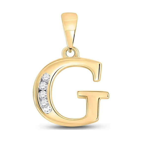L U DIAMONDS 10k Yellow Gold Diamond G Initial Letter Pendant 1/20 Ctw