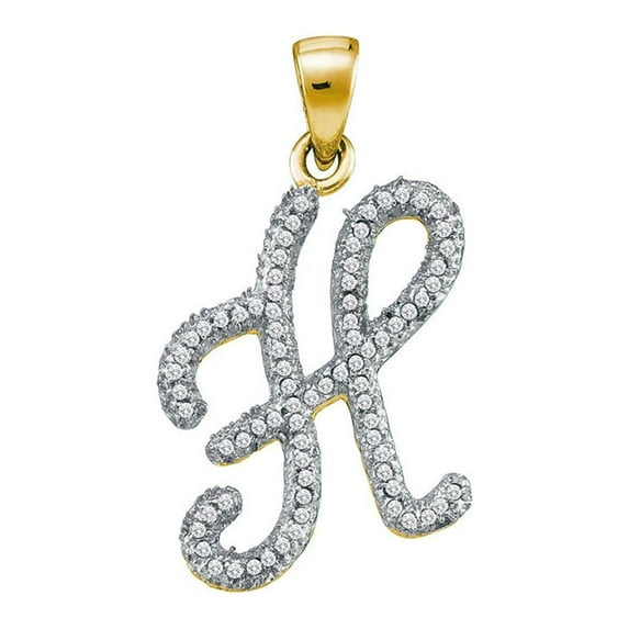 L U DIAMONDS 10k Yellow Gold Diamond Initial H Letter Pendant 1/5 Ctw