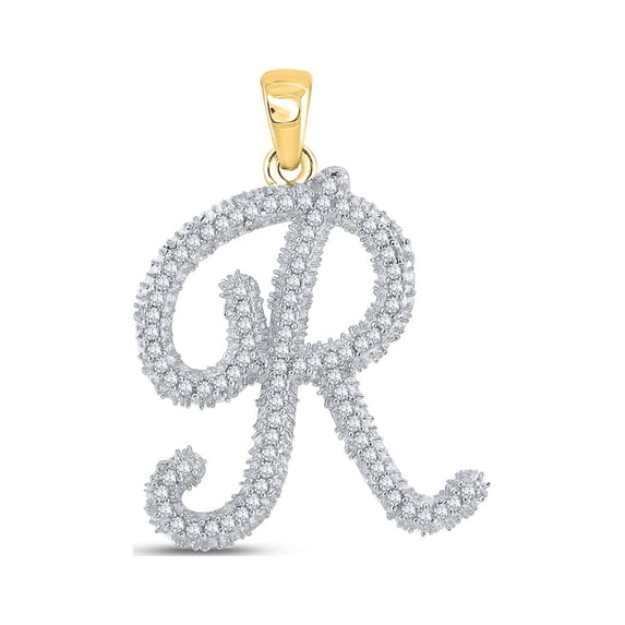 L U DIAMONDS 10k Yellow Gold Diamond Initial R Letter Pendant 1/5 Ctw