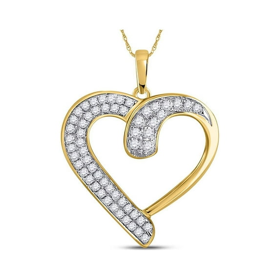 L U DIAMONDS 10k Yellow Gold Diamond Lovely Heart Pendant 1/4 Ctw