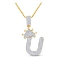 thumbnail image 1 of L U DIAMONDS 10k Yellow Gold Mens Baguette Diamond Crown U Letter Charm Pendant 5/8 Ctw, 1 of 3