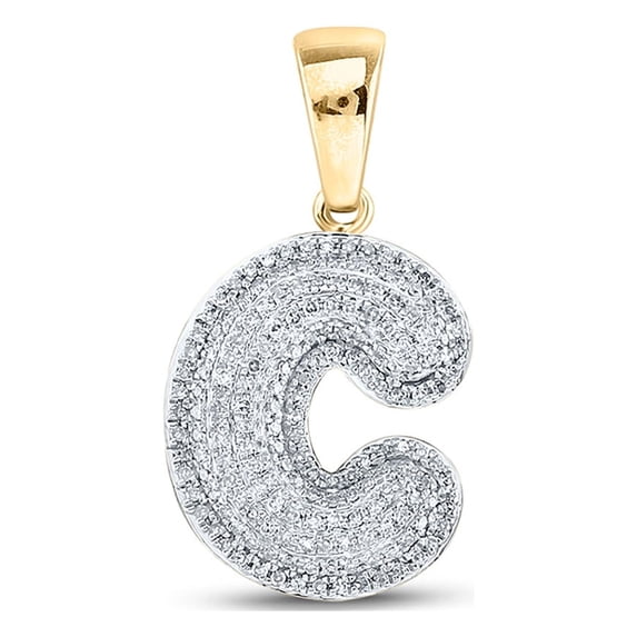 L U DIAMONDS 10k Yellow Gold Mens Diamond Bubble C Letter Charm Pendant 1/2 Ctw