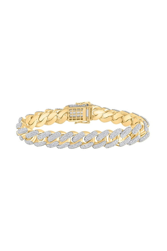 10k Yellow Gold Mens Diamond Cuban Fashion Bracelet 9 Ctw
