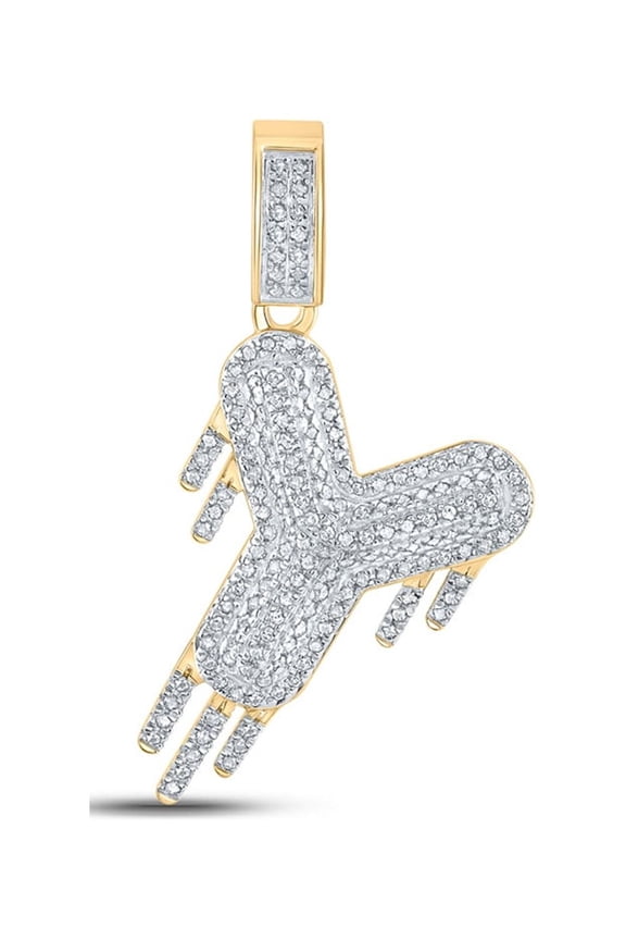 10k Yellow Gold Mens Diamond Drip Y Letter Charm Pendant 1/2 Ctw