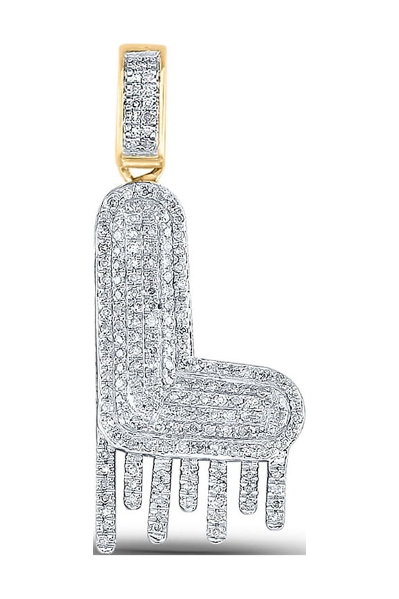 10k Yellow Gold Mens Diamond Dripping L Letter Charm Pendant 1/2 Ctw