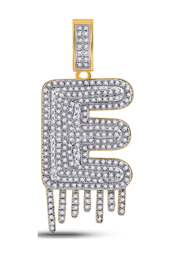 10k Yellow Gold Mens Diamond E Drip Letter Charm Pendant 3/4 Ctw