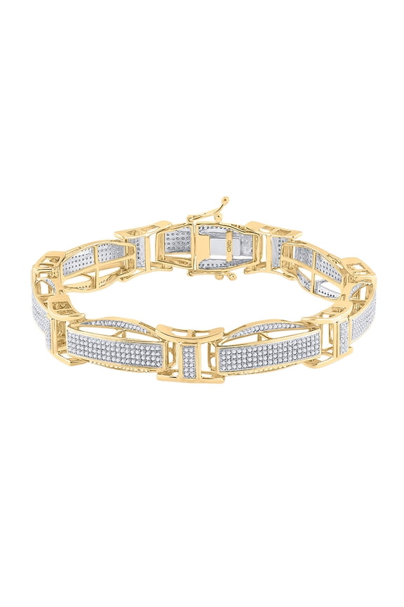 10k Yellow Gold Mens Diamond Link Bracelet 2-1/4 Ctw