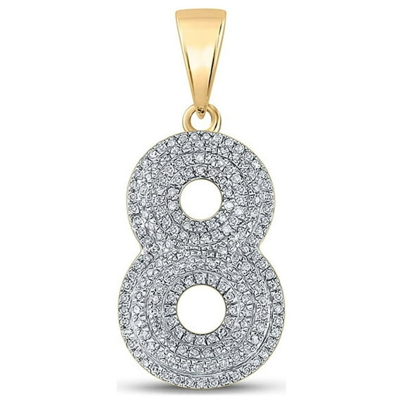 L U DIAMONDS 10k Yellow Gold Mens Diamond Number 8 Charm Pendant 1/2 Ctw