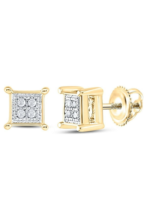 10k Yellow Gold Mens Diamond Square Earrings .03 Ctw