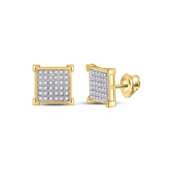 L U DIAMONDS 10k Yellow Gold Mens Diamond Square Earrings 1/5 Ctw