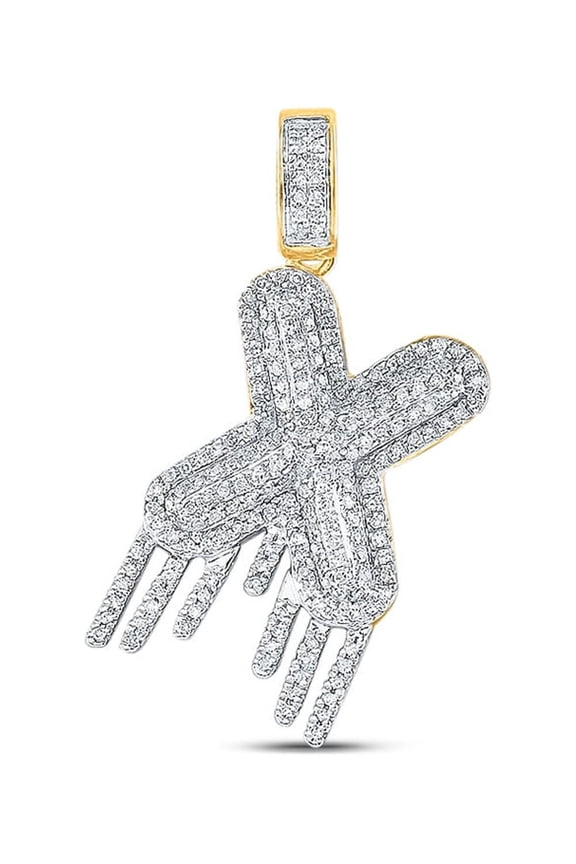 10k Yellow Gold Mens Diamond X Drip Letter Charm Pendant 5/8 Ctw