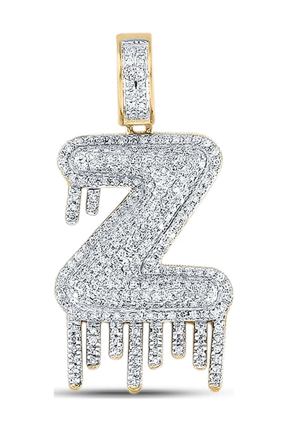 10k Yellow Gold Mens Diamond Z Drip Letter Charm Pendant 3/4 Ctw