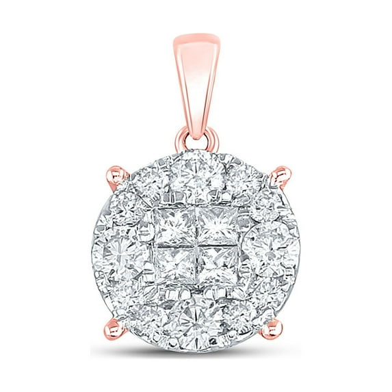 L U DIAMONDS 14k Rose Gold Princess Diamond Pendant 1 Ctw