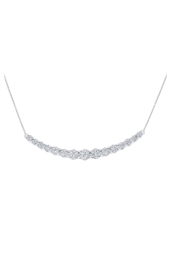 14k White Gold Diamond Graduated Curved Bar Necklace 7/8 Ctw