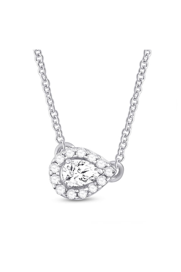 14k White Gold Pear Diamond Solitaire Necklace 1/6 Ctw