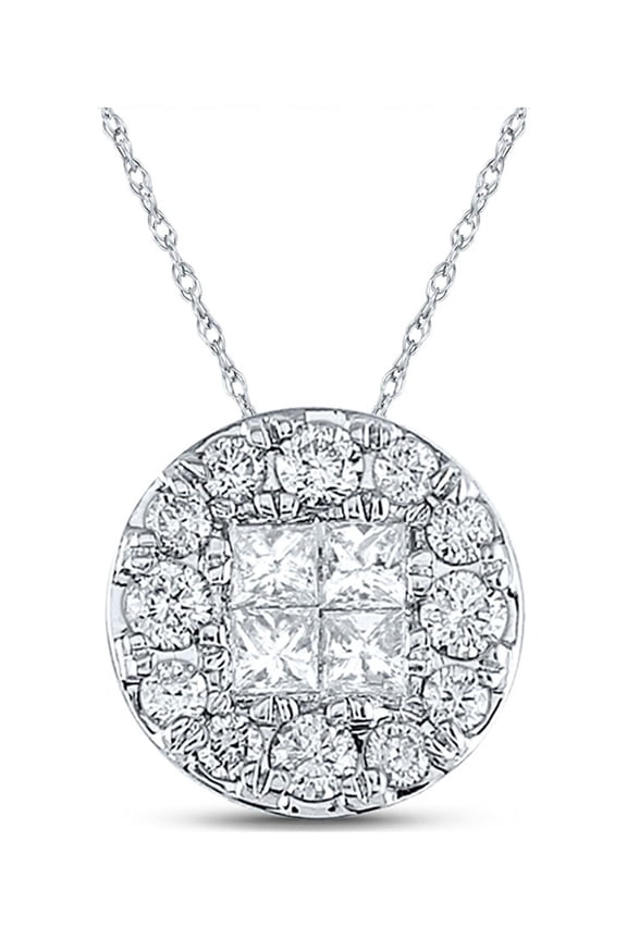 14k White Gold Princess Diamond Pendant 1 Ctw