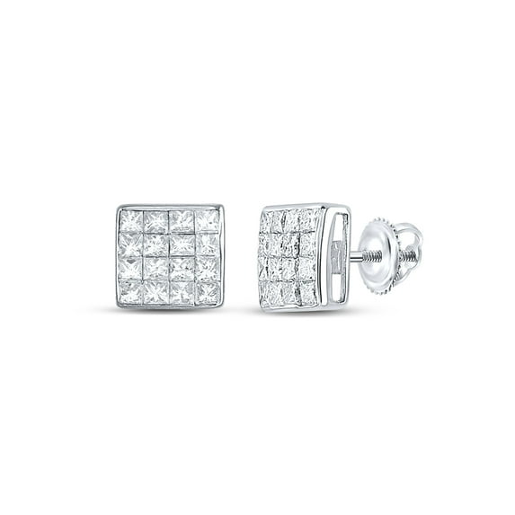 L U DIAMONDS 14k White Gold Princess Diamond Square Earrings 3/8 Ctw