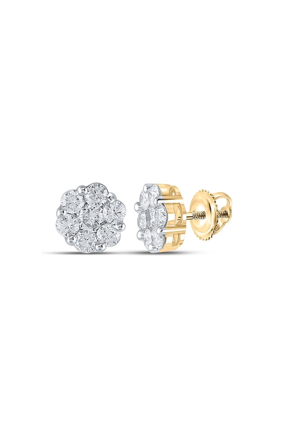14k Yellow Gold Diamond Flower Earrings 2 Ctw
