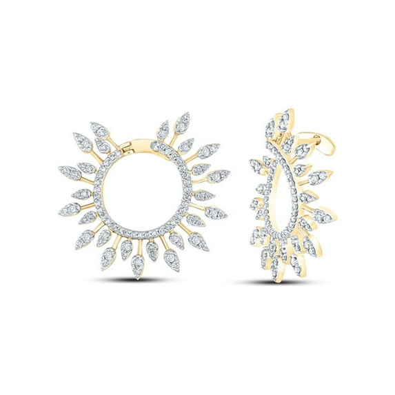 L U DIAMONDS 14k Yellow Gold Diamond Sunburst Hoop Earrings 1 Ctw