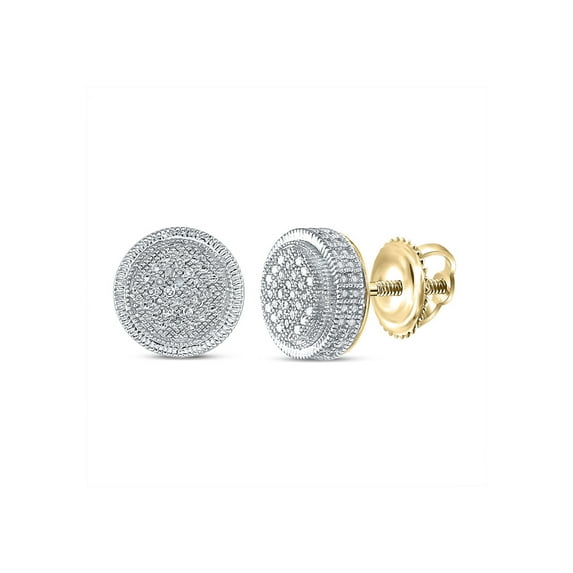 L U DIAMONDS Silver Mens Diamond Disk Circle Earrings 1/10 Ctw