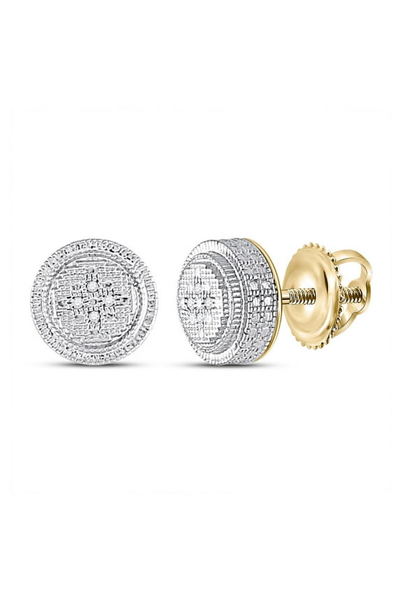 Yellow-tone Silver Mens Diamond Circle Earrings .02 Ctw