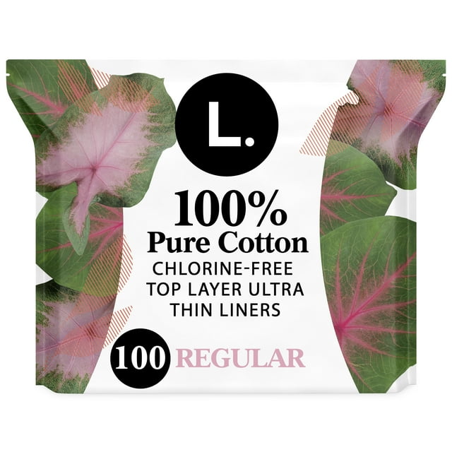 L. Ultra Thin Liners for Women, Regular, 100% Pure Cotton Top Layer 100 Ct