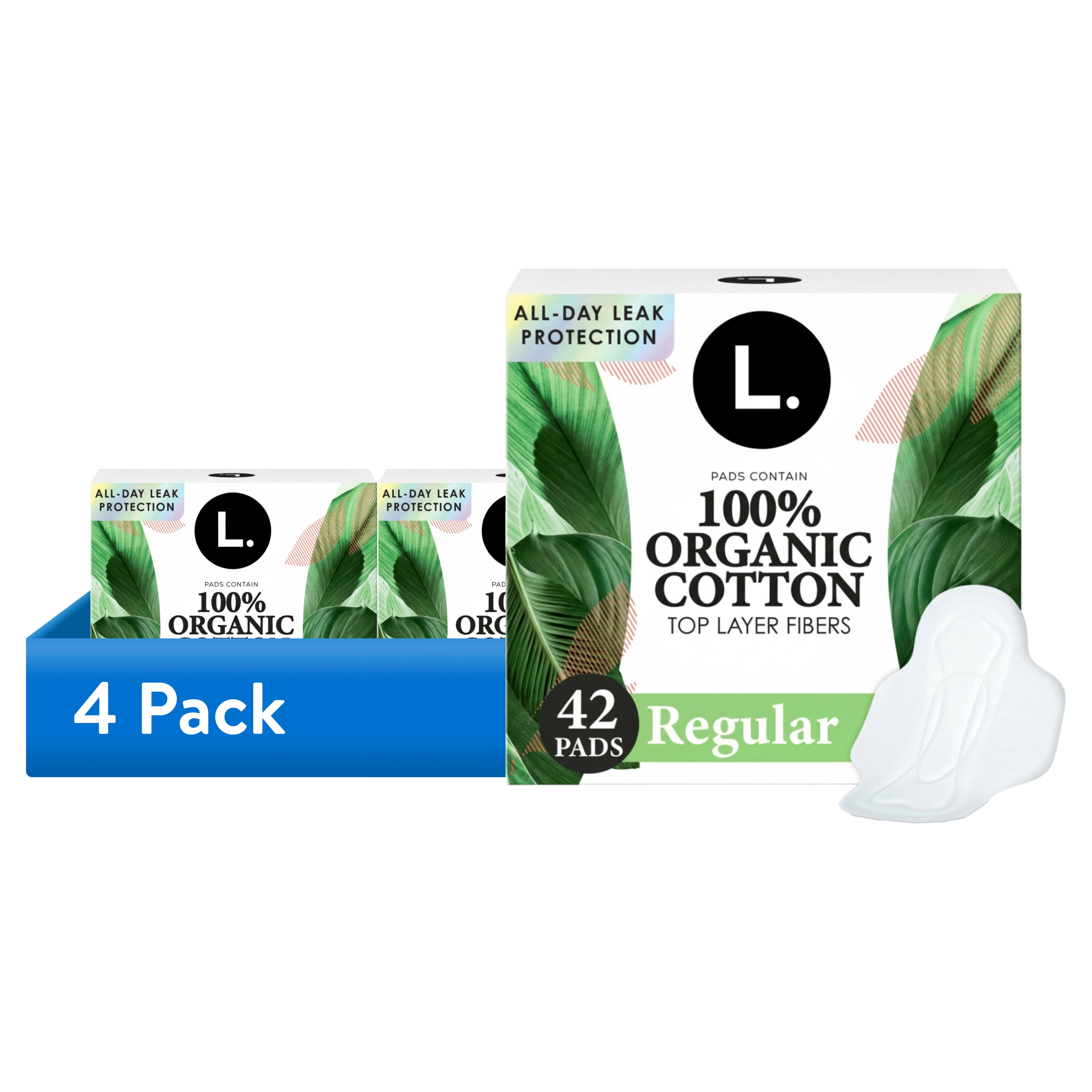 (4 pack) L. Ultra Thin Pads, Organic Cotton Top Layer, Regular, 42 Count