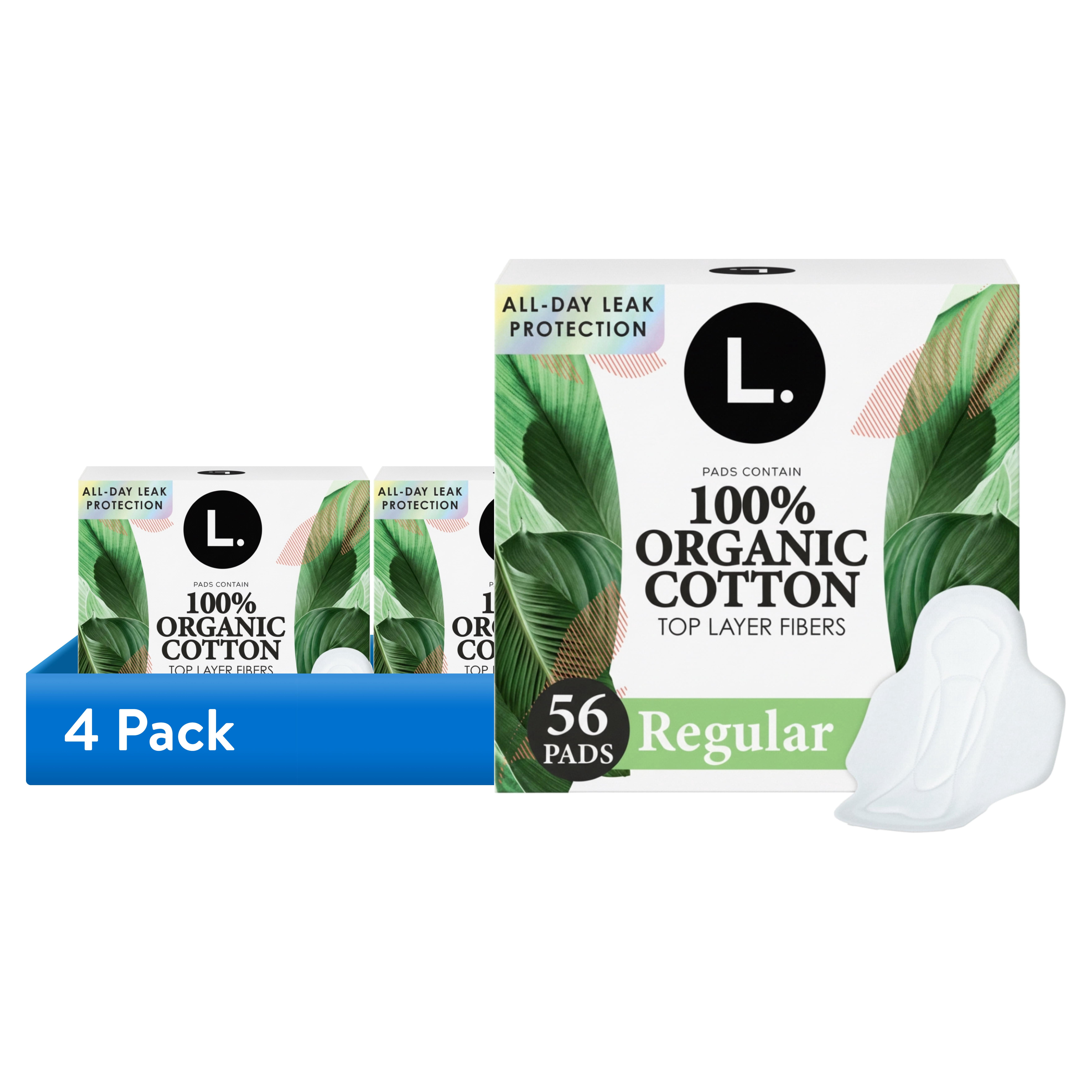 (4 pack) L. Ultra Thin Pads, Organic Cotton Top Layer, Regular, 56 count