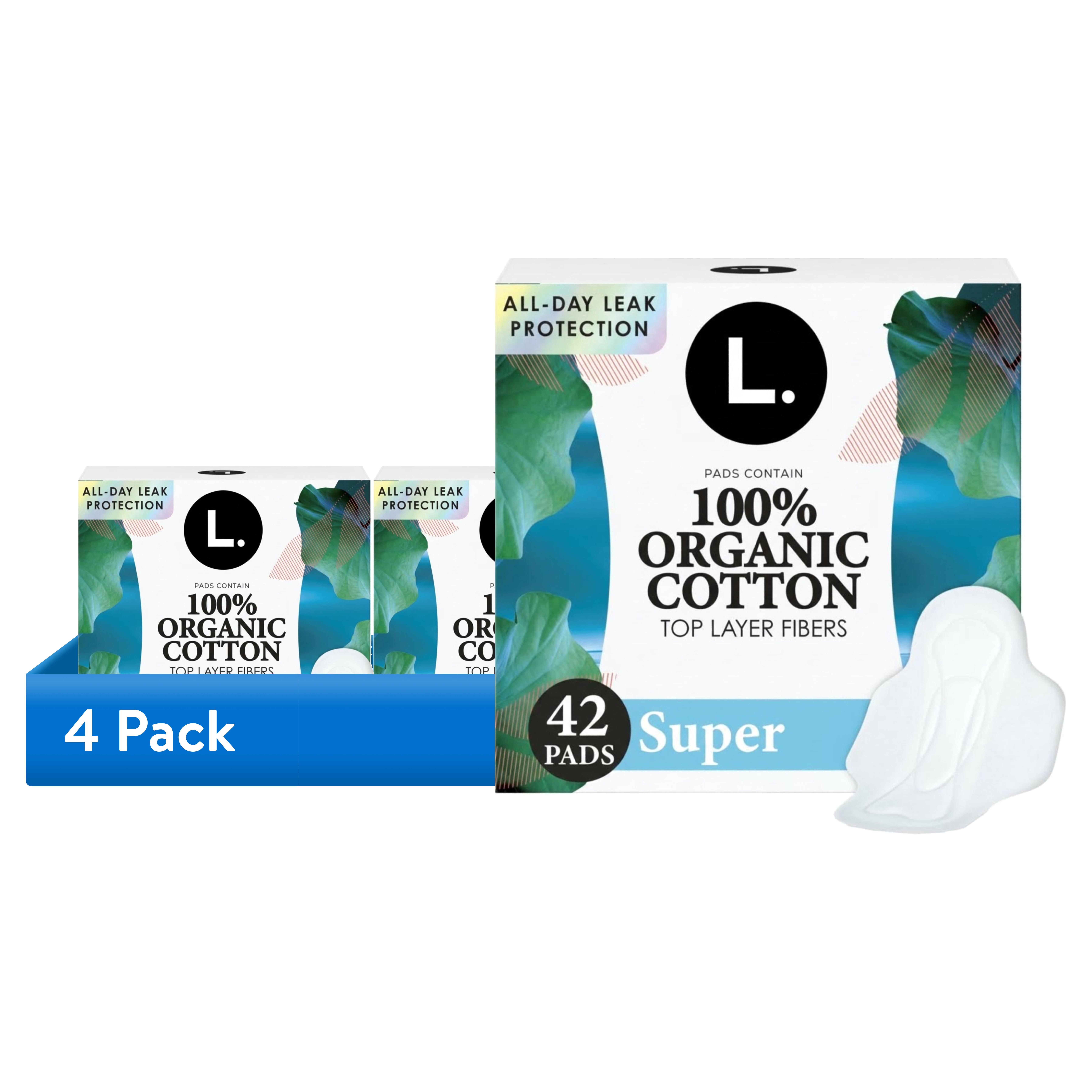 (4 pack) L. Ultra Thin Pads, Organic Cotton Top Layer, Super, 42 count