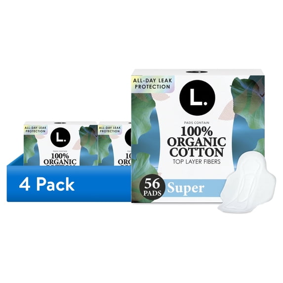 (4 pack) L. Ultra Thin Pads, Organic Cotton Top Layer, Super, 56 count