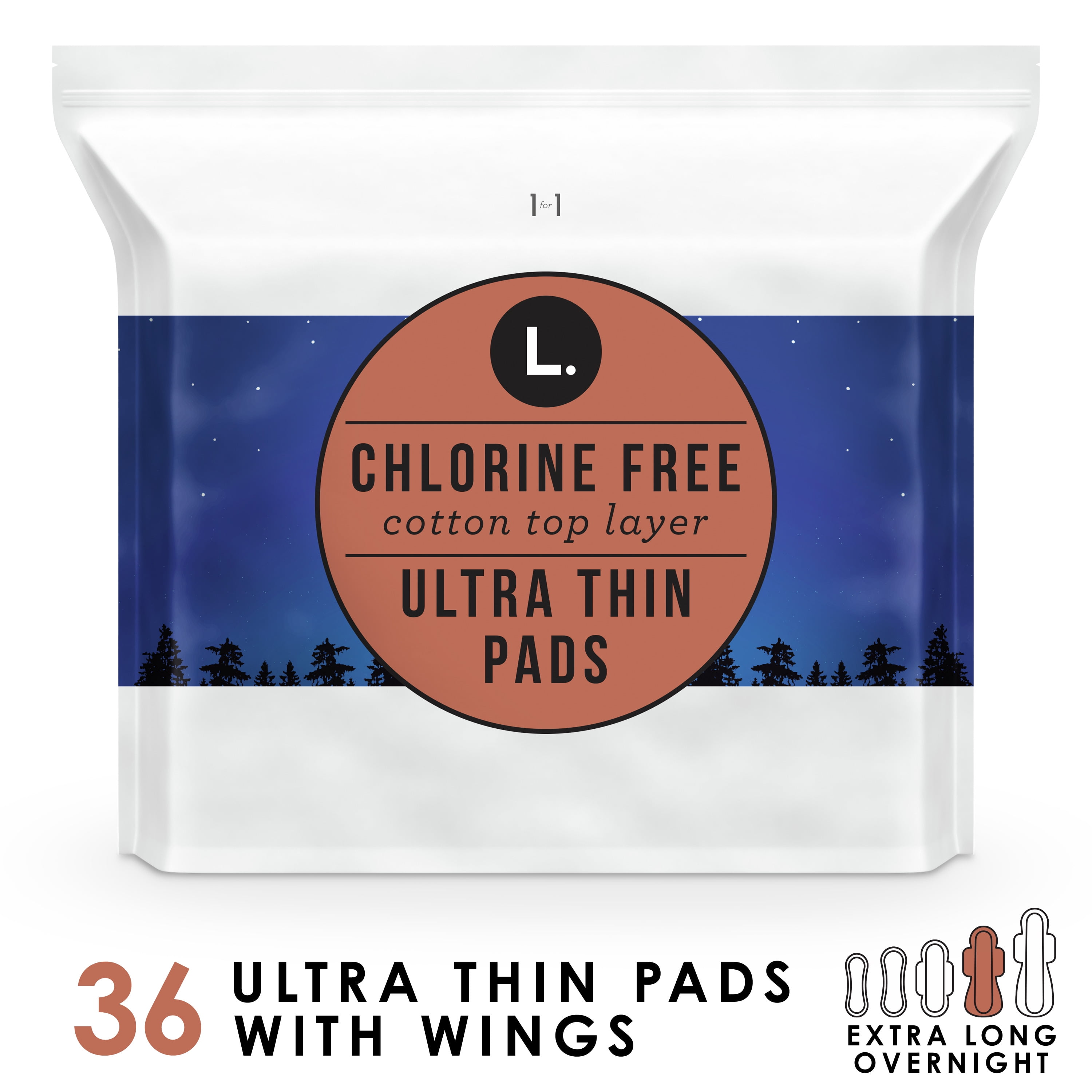 L. Organic Cotton Ultra Thin Overnight Pads 36 Ct Winged Chlorine Free