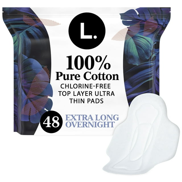 L. Ultra Thin Pads, Overnight Absorbency, 48 Ct, 100 Pure Cotton Top Layer