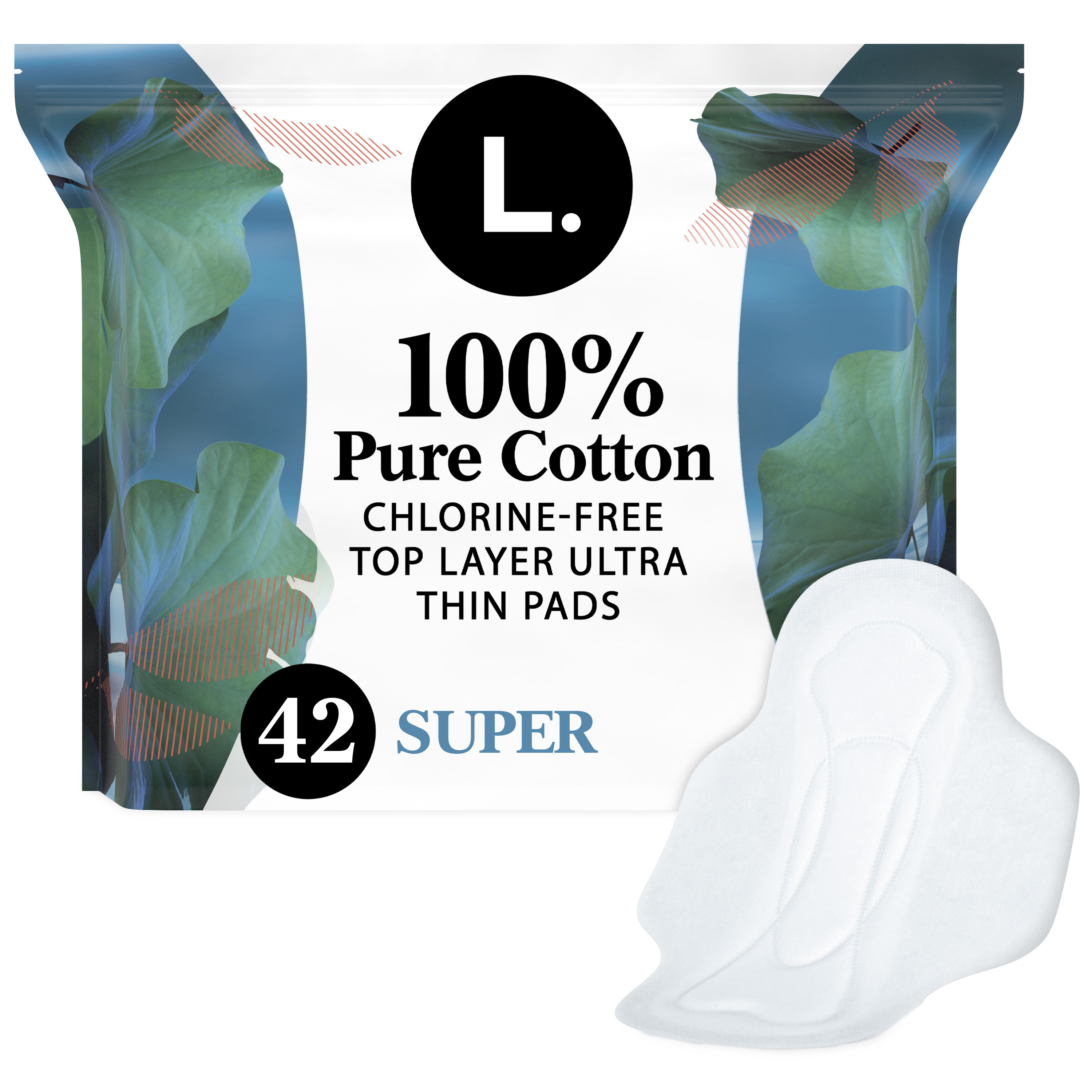 L. Ultra Thin Pads, Super Absorbency, 42 Ct, 100% Pure Cotton Top Layer - image 1 of 12