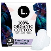 L. Ultra Thin Pads, Organic Cotton Top Layer, Extra Long Overnight, 20 Count