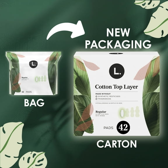 L. Ultra Thin Pads for Women, Regular, 100% Pure Cotton Top Layer 42 Ct