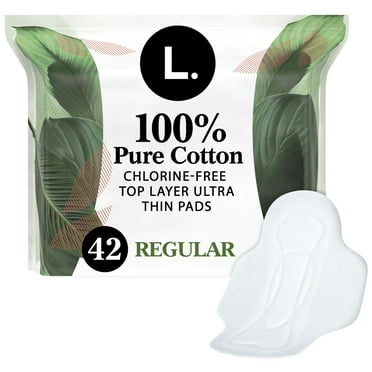 L. Ultra Thin Pads for Women, Regular, 100% Pure Cotton Top Layer 42 Ct