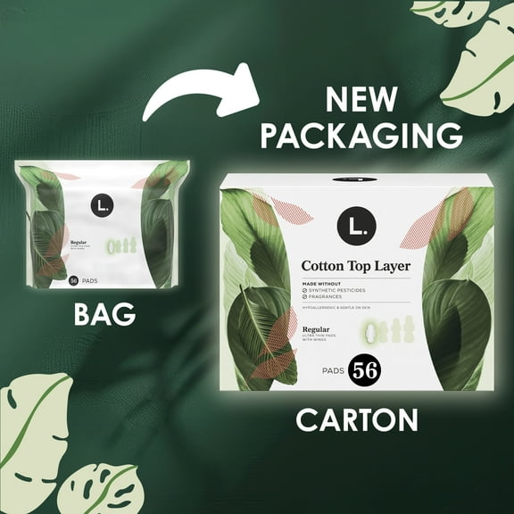 L. Ultra Thin Pads for Women, Regular, 100% Pure Cotton Top Layer 56 Ct