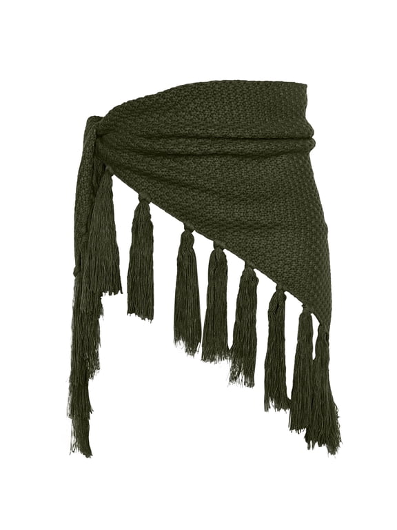 Knit Triangle Shawl With Fringe, Soft Warm Wrap Scarf, Versatile Neck and Waist Accessory for Casual and Themed Events