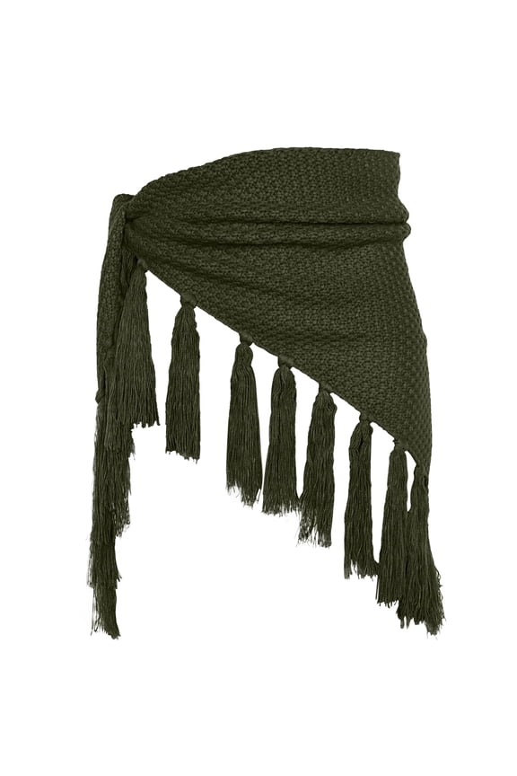 Knit Triangle Shawl With Fringe, Soft Warm Wrap Scarf, Versatile Neck and Waist Accessory for Casual and Themed Events