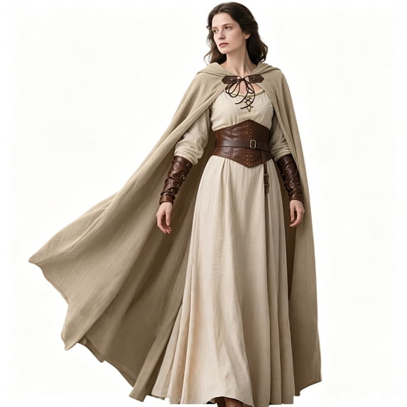 L'VOW Unisex Medieval Hooded Cloak Long Renaissance Cape with Hood - Halloween Cosplay LARP Wizard Elf Costume