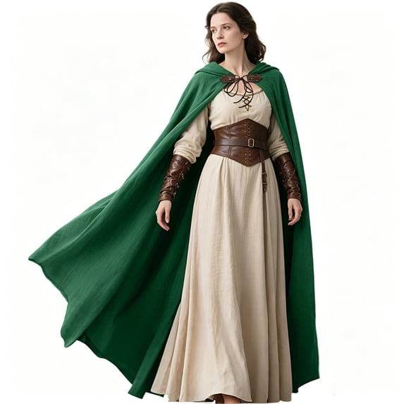 L'VOW Unisex Medieval Hooded Cloak Long Renaissance Cape with Hood - Halloween Cosplay LARP Wizard Elf Costume